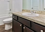 Thumbnail 68 of 75 - A bathroom with a white toilet and a marble countertop.