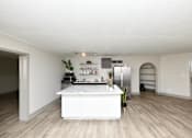 Thumbnail 4 of 51 - A kitchen with a white countertop and a plant on it.