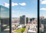 Thumbnail 10 of 38 - VIew of Newark skyline through apartment window