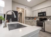 Thumbnail 9 of 20 - Apartments in Houston, TX for Rent – Gramercy Park -  a kitchen with a sink and a stove and a microwave