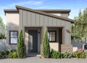 Thumbnail 2 of 16 - a rendering of a gray house with a black door and a driveway