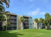 Thumbnail 16 of 23 - Horizons North Apartments in Miami Florida photo of a grassy area with palm trees in front of an apartment building