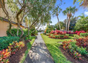 Thumbnail 15 of 15 - Derby Park Apartments Daytona Beach, Florida a pathway with trees and flowers on either side of it