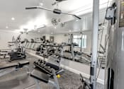 Thumbnail 34 of 43 - A gym with a variety of equipment including treadmills, weights, and exercise machines.
