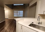 Thumbnail 3 of 16 - A kitchen with a sink and a window.