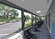 Thumbnail 22 of 27 - a row of exercise equipment in a gym with large windows