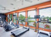 Thumbnail 14 of 22 - Apartments for Rent in North Little Rock, AR 72114– Metropolitan-   A fitness center with cardio equipment and glass windows in front of them