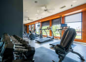 Thumbnail 15 of 22 - 1, 2 -Bedroom Apartments for Rent in North Little Rock, AR – Metropolitan– A gym with lifting equipment and cardio equipment with windows for natural light