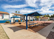 Thumbnail 18 of 37 - Pet-Friendly Apartments In Tucson, AZ – Midtown on Seneca - Photo of Courtyard with Picnic Tables