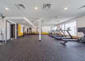 Thumbnail 9 of 78 - A gym with treadmills, weights, and exercise equipment.