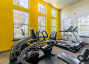 Thumbnail 16 of 25 - 1, 2 & 3-Bedroom Apartments for Rent in Maumelle, AR – Parc at Maumelle – gym with cardio equipment and lifting equipment surrounded by windows