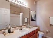 Thumbnail 13 of 25 - a bathroom with a mirror and a sink and a toilet