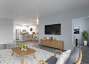 Thumbnail 7 of 42 - a living room with a large tv on the wall