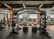 Thumbnail 20 of 43 - a gym with cardio machines and weights on the floor