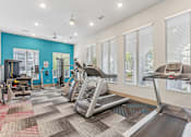 Thumbnail 8 of 28 - A gym with treadmills and other exercise equipment.