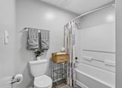 Thumbnail 7 of 18 - Modern apartment bathroom with updated cabinetry at Southwinds Point Apartments near Atlanta, Georgia.
