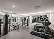 Thumbnail 6 of 27 - a gym with cardio equipment and weights on the floor