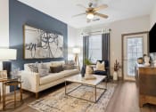 Thumbnail 4 of 29 - Sage at 1240 apartments in Mount Pleasant South Carolina photo of living room with hardwood floors and ceiling fan