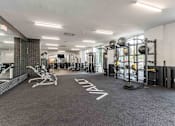 Thumbnail 30 of 39 - A gym with a variety of equipment including weights and cardio machines.