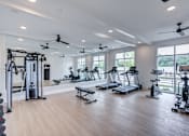Thumbnail 2 of 17 - Resident fitness center with cardio and strength equipment at Townes at Clarkston Centre apartments in Clarkston, GA.