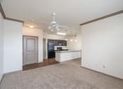 Thumbnail 5 of 21 - an empty living room and kitchen with a ceiling fan