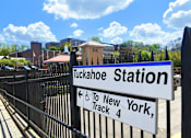 Thumbnail 21 of 25 - A sign at Tuckahoe Station directs to New York on track 4.
