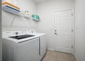 Thumbnail 35 of 36 - A white Samsung dishwasher and dryer are in a small laundry room with a white door.