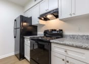 Thumbnail 24 of 33 - Whitney Manor Apartments in Gretna, LA photo of  a kitchen with black appliances and granite counter tops and white cabinets