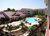 Thumbnail 11 of 13 - A pool surrounded by a patio and trees.