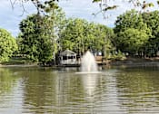 Thumbnail 25 of 25 - A fountain in the middle of a lake surrounded by trees.