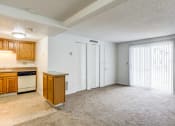 Thumbnail 13 of 48 - living room and kitchen with white appliances