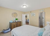 Thumbnail 7 of 27 - a bedroom with a bed and a dresser