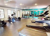 Thumbnail 16 of 32 - A home gym with treadmills, elliptical machines, and other exercise equipment.