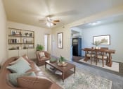 Thumbnail 1 of 24 - unit with built in bookshelf in the connected living and dining area