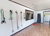 Thumbnail 24 of 41 - A room with a row of dog leashes hanging on the wall.