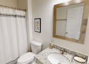 Thumbnail 14 of 27 - a bathroom with a toilet and a sink and a mirror