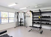 Thumbnail 17 of 33 - A well equipped home gym with a variety of equipment.