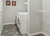 Thumbnail 8 of 24 - A white washing machine in a laundry room.