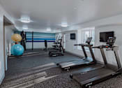 Thumbnail 15 of 37 - A gym with treadmills, exercise balls, and other equipment.