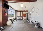 Thumbnail 16 of 29 - a workout room with weights and a window