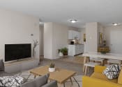Thumbnail 2 of 25 - a living room with white walls and a large flat screen tv on the wall