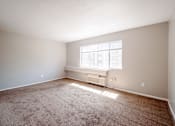 Thumbnail 8 of 25 - A room with a window and a carpet on the floor.