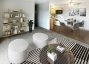 Thumbnail 1 of 18 - a living room and kitchen with a table and chairs