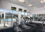 Thumbnail 3 of 8 - fitness center overlooking pool at north park apartments