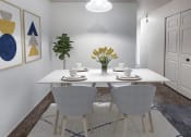 Thumbnail 7 of 23 - a dining room with a white table and chairs