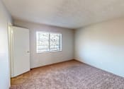 Thumbnail 9 of 26 - A room with a carpeted floor and a window with blinds.