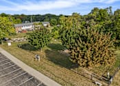 Thumbnail 28 of 31 - Aerial view of fenced dog park.