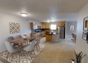 Thumbnail 1 of 10 - a kitchen and dining area in Minot apartment