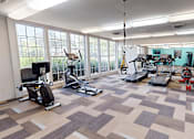 Thumbnail 16 of 33 - A home gym with a variety of exercise equipment.