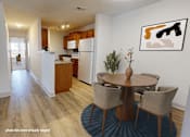 Thumbnail 3 of 29 - A kitchen with a dining table and chairs.